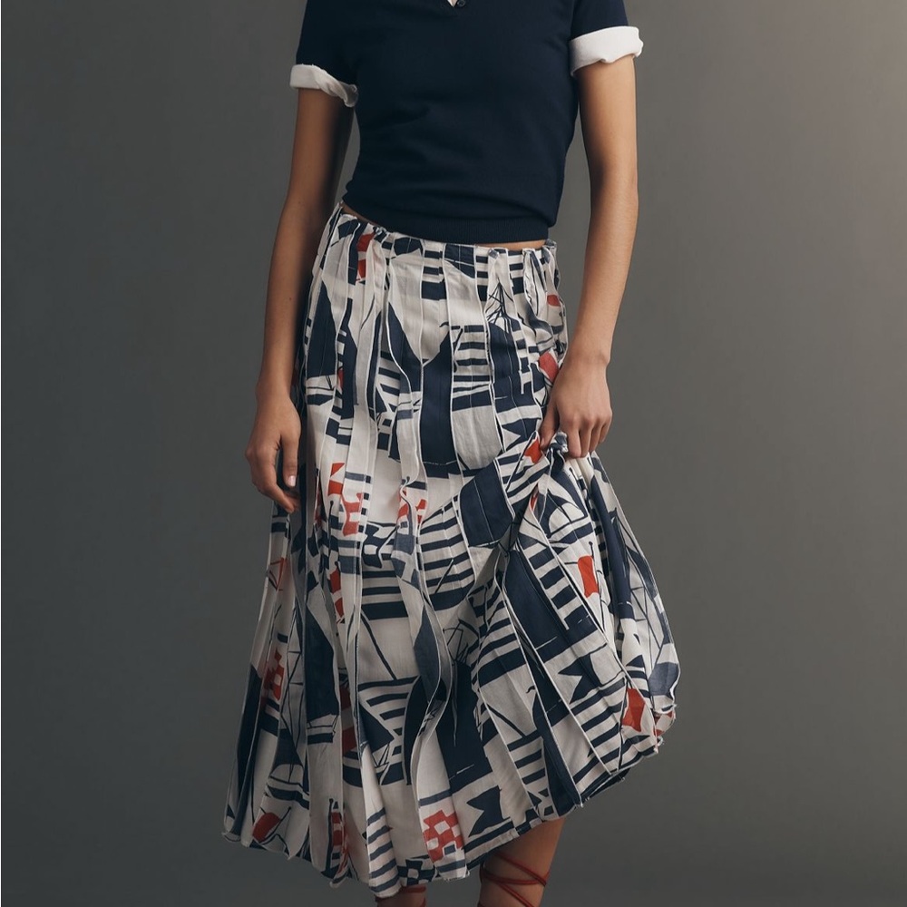 Maeve Graphic Piped Midi Skirt